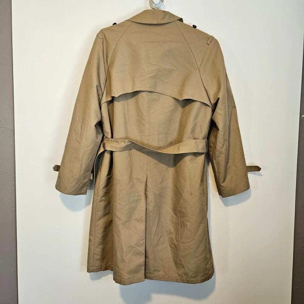 Vintage Sears Double Breasted Trench Coat Belted Mens 42 Beige Tan Detective